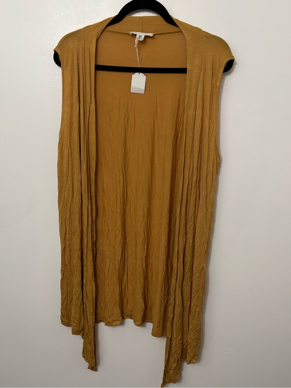 Zenana Outfitters Mustard Draped Sleeveless Open Front Vest